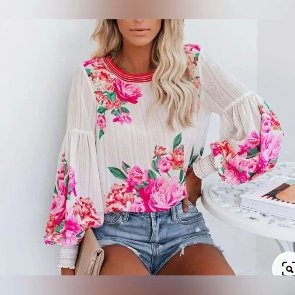 NEW Vici Blouson Sleeve BOHO Top Sz Jrs L